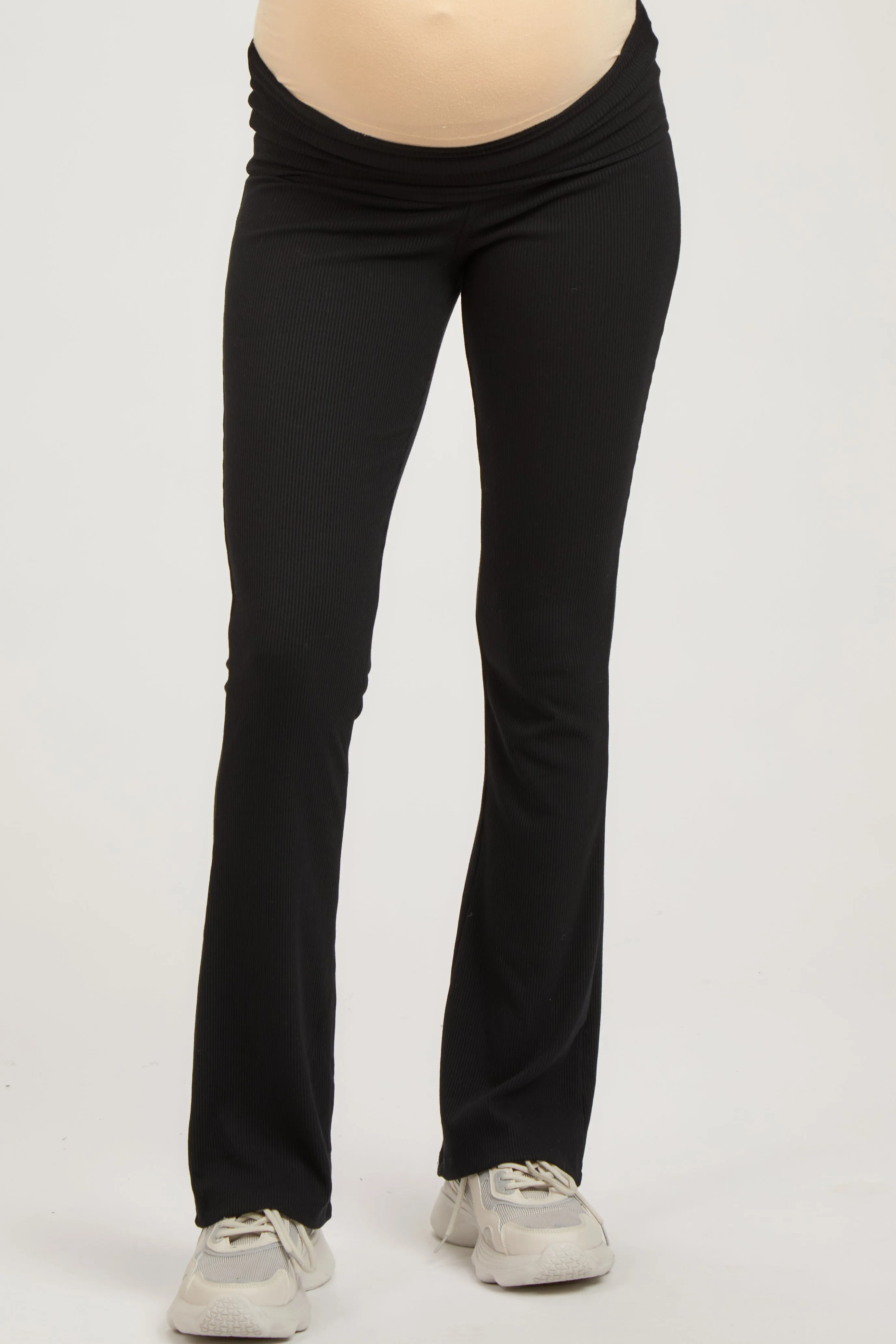 Black Ribbed Foldover Maternity Flared Pants sold by Pinkblush product image thumbnail 2