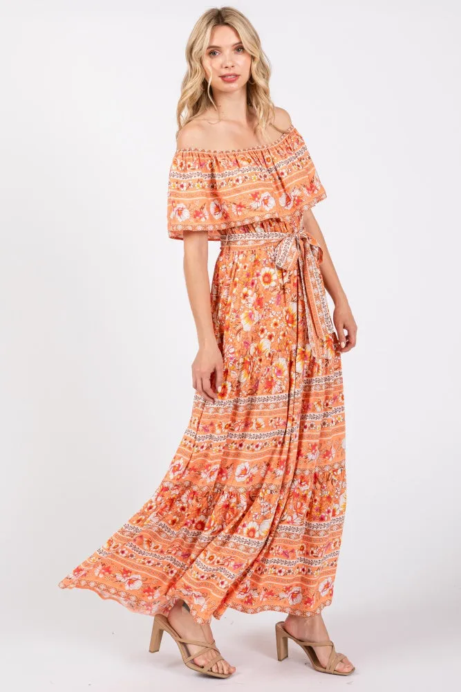 Peach Floral Off Shoulder Maxi Dress sold by Pinkblush product image thumbnail 2