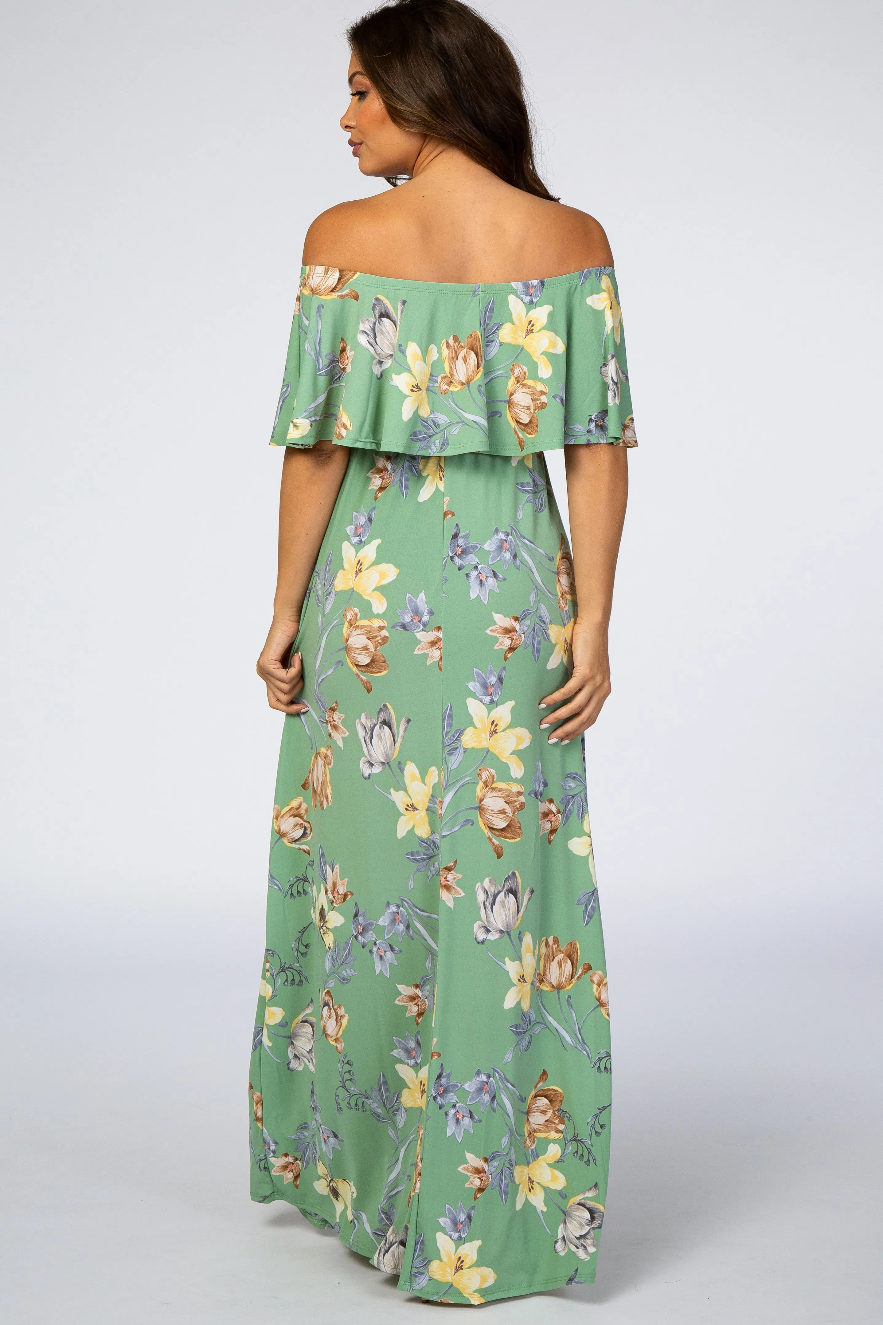 Sage Floral Off Shoulder Maternity Maxi Dress sold by Pinkblush product image thumbnail 3