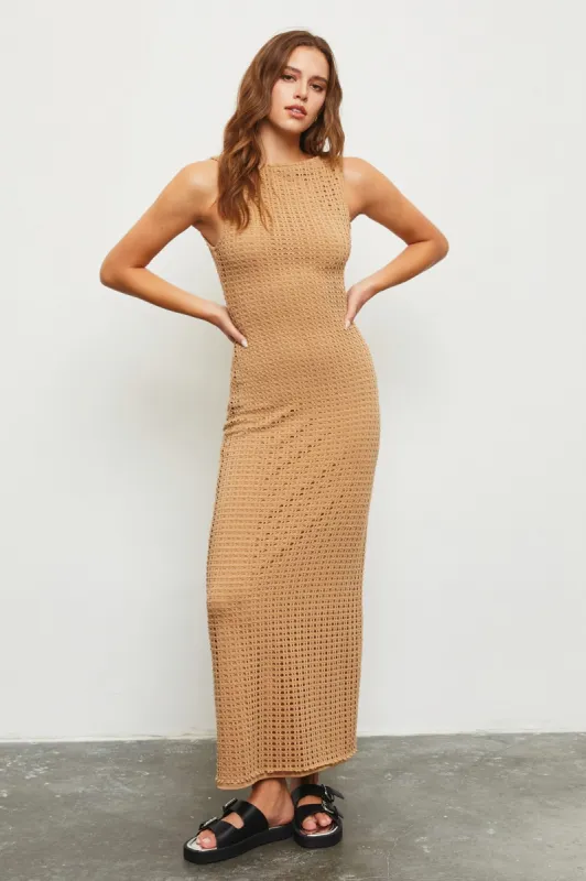 Taupe Fish Net Knit Dress sold by Pinkblush