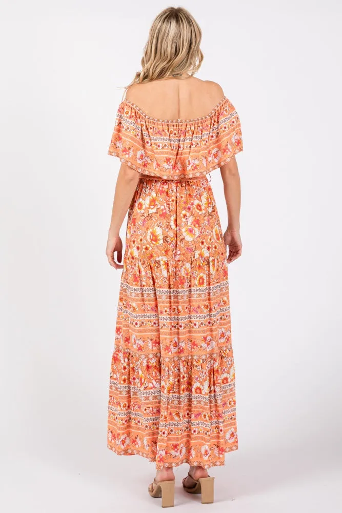 Peach Floral Off Shoulder Maxi Dress sold by Pinkblush product image thumbnail 3