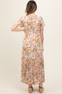 White Floral V-Neck Ruffle Maternity Maxi Dress sold by Pinkblush
