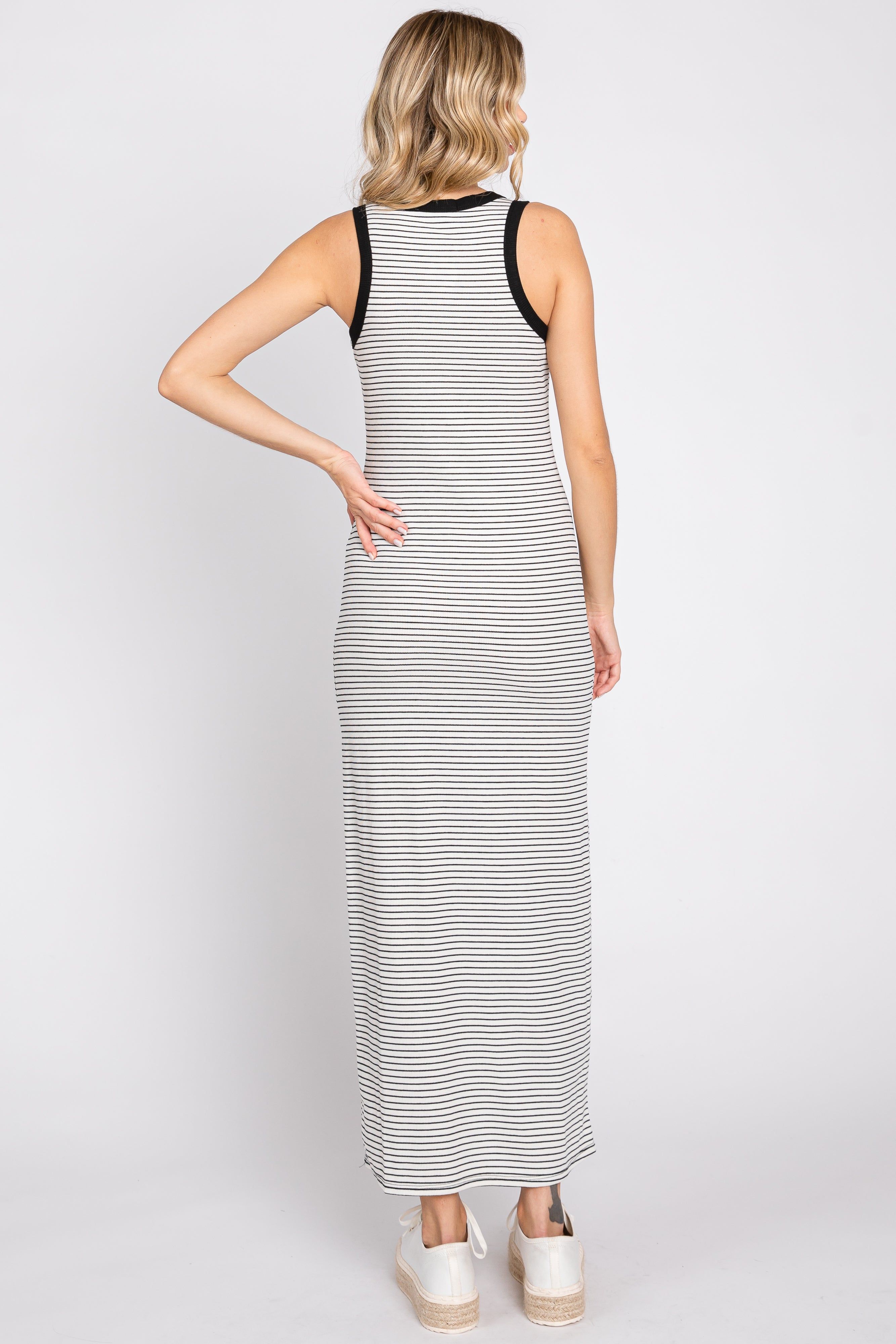 Black Striped Ribbed Sleeveless Maxi Dress sold by Pinkblush product image thumbnail 3