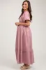 Pink Plaid Puff Sleeve Maternity Maxi Dress sold by Pinkblush
