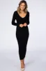 Black V-Neck Long Sleeve Fitted Maxi Dress sold by Pinkblush
