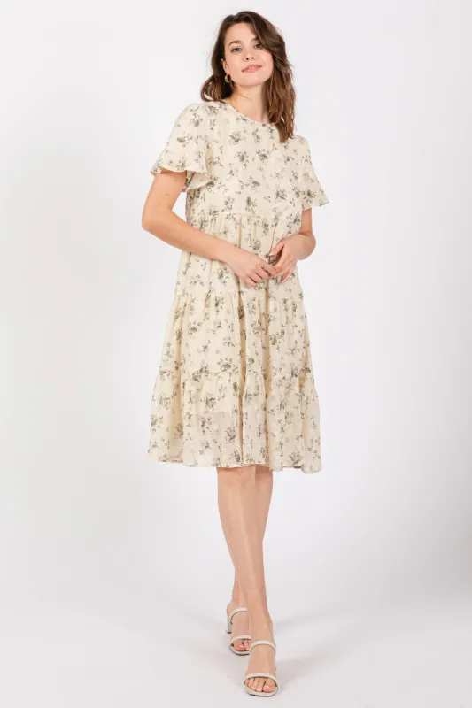 Cream Floral Print Eyelet Lace Dress sold by Pinkblush