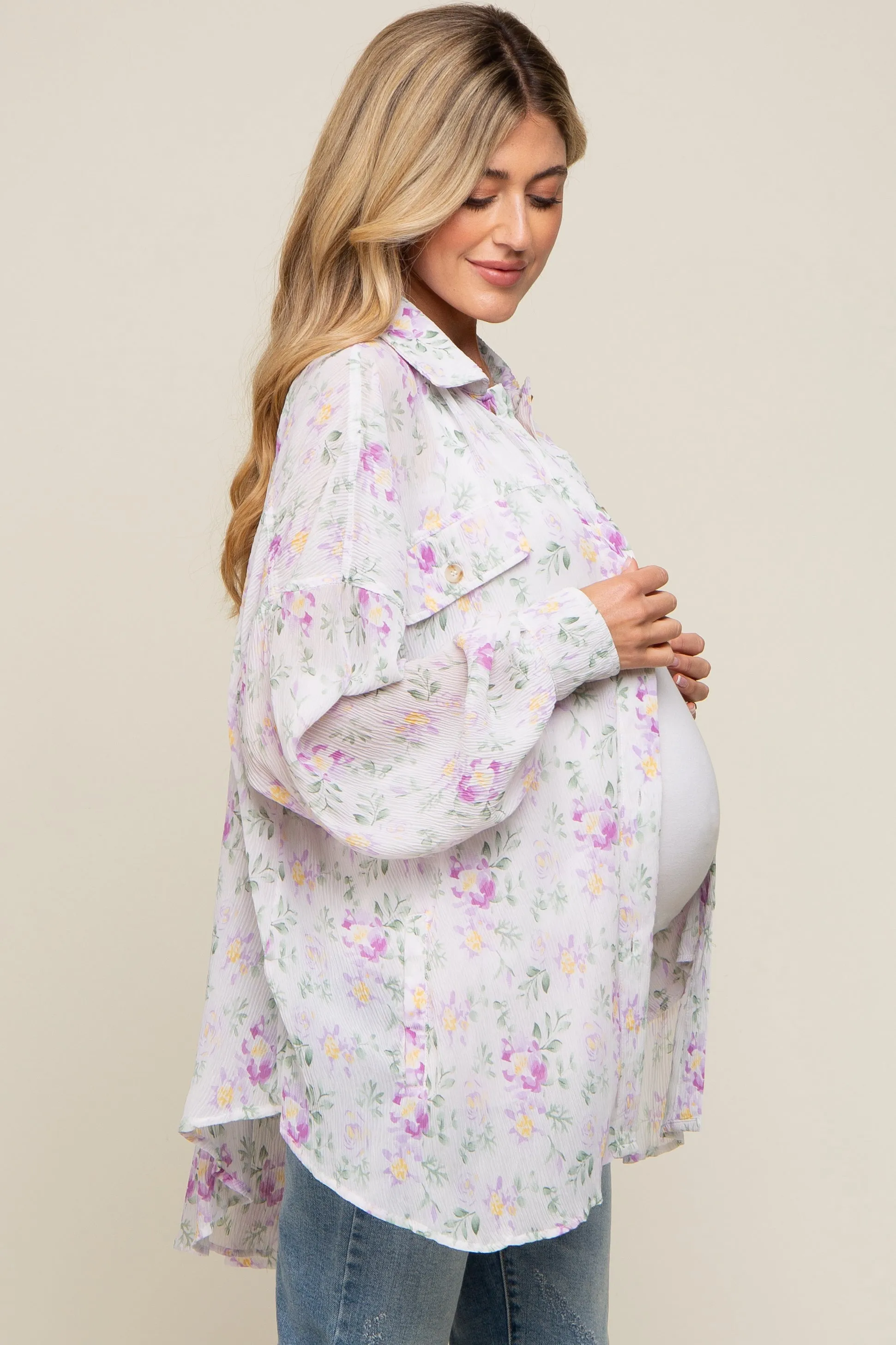 Lavender Pleated Floral Oversized Maternity Blouse sold by Pinkblush product image thumbnail 3