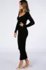 Black V-Neck Long Sleeve Fitted Maxi Dress sold by Pinkblush