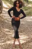 Black V-Neck Long Sleeve Fitted Maxi Dress sold by Pinkblush