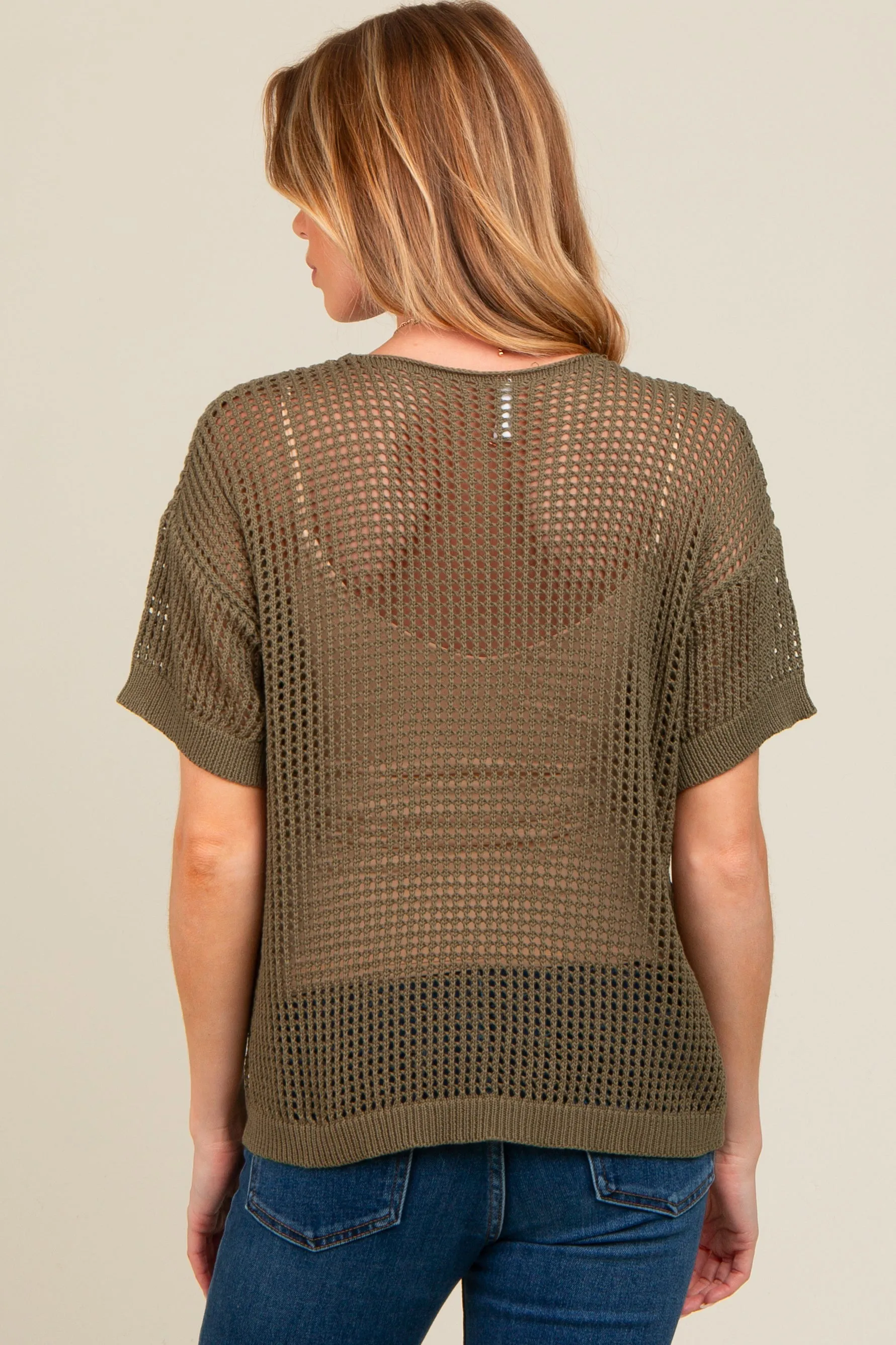 Olive Open Knit Maternity Sweater Top sold by Pinkblush product image thumbnail 2