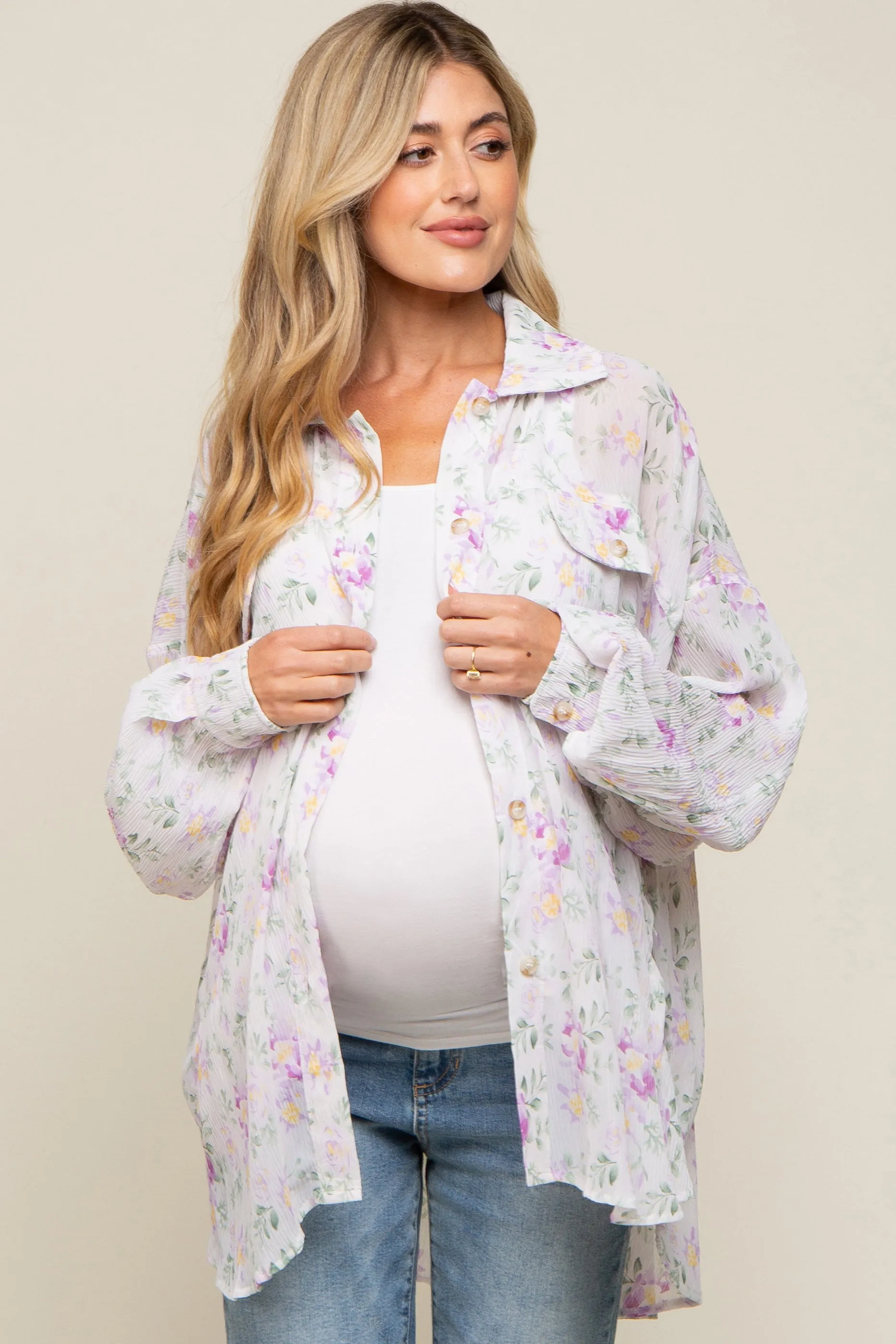 Lavender Pleated Floral Oversized Maternity Blouse sold by Pinkblush product image thumbnail 2