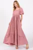 Pink Plaid Puff Sleeve Maternity Maxi Dress sold by Pinkblush