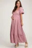 Pink Plaid Puff Sleeve Maternity Maxi Dress sold by Pinkblush
