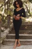 Black V-Neck Long Sleeve Fitted Maxi Dress sold by Pinkblush