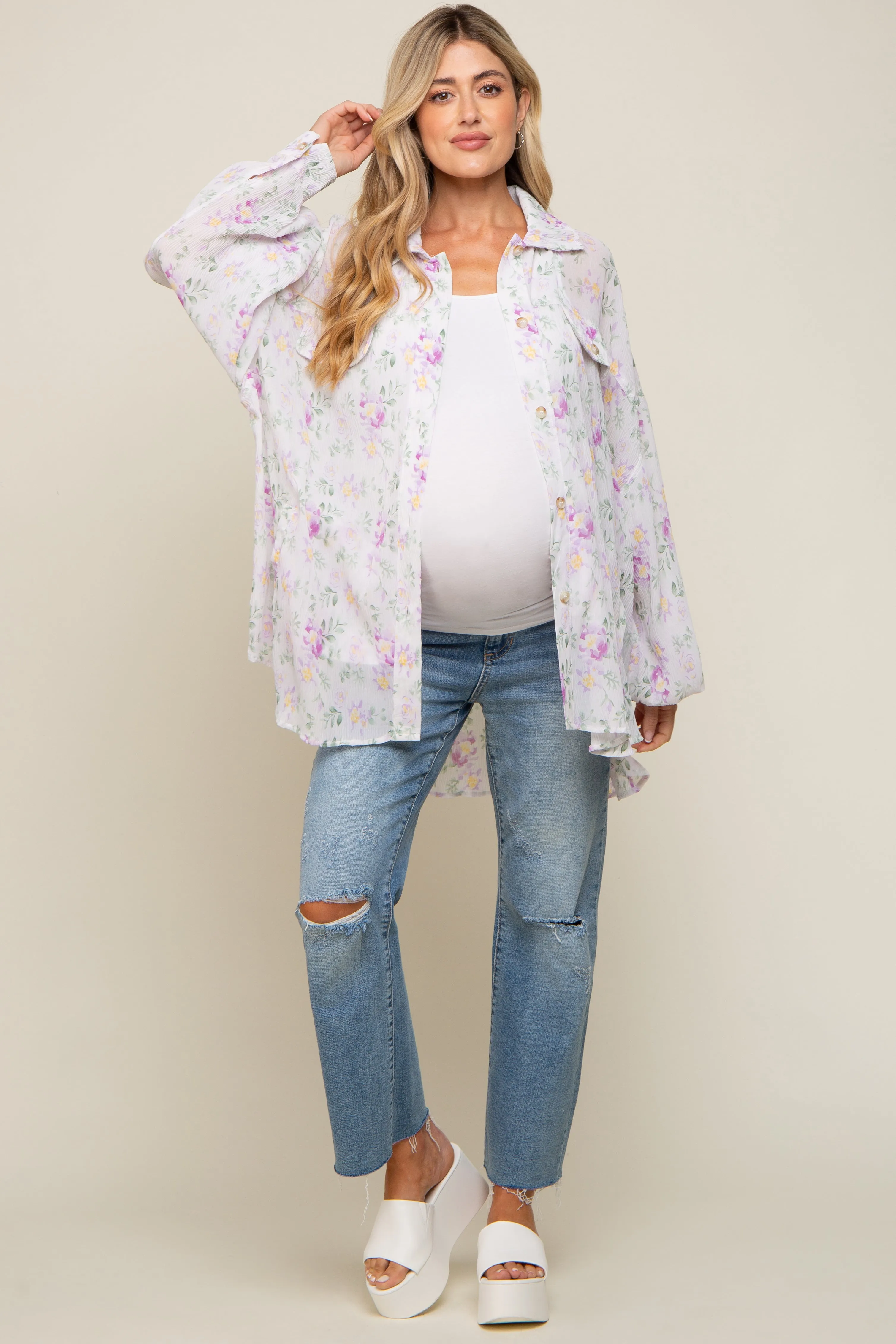 Lavender Pleated Floral Oversized Maternity Blouse sold by Pinkblush product image thumbnail 5