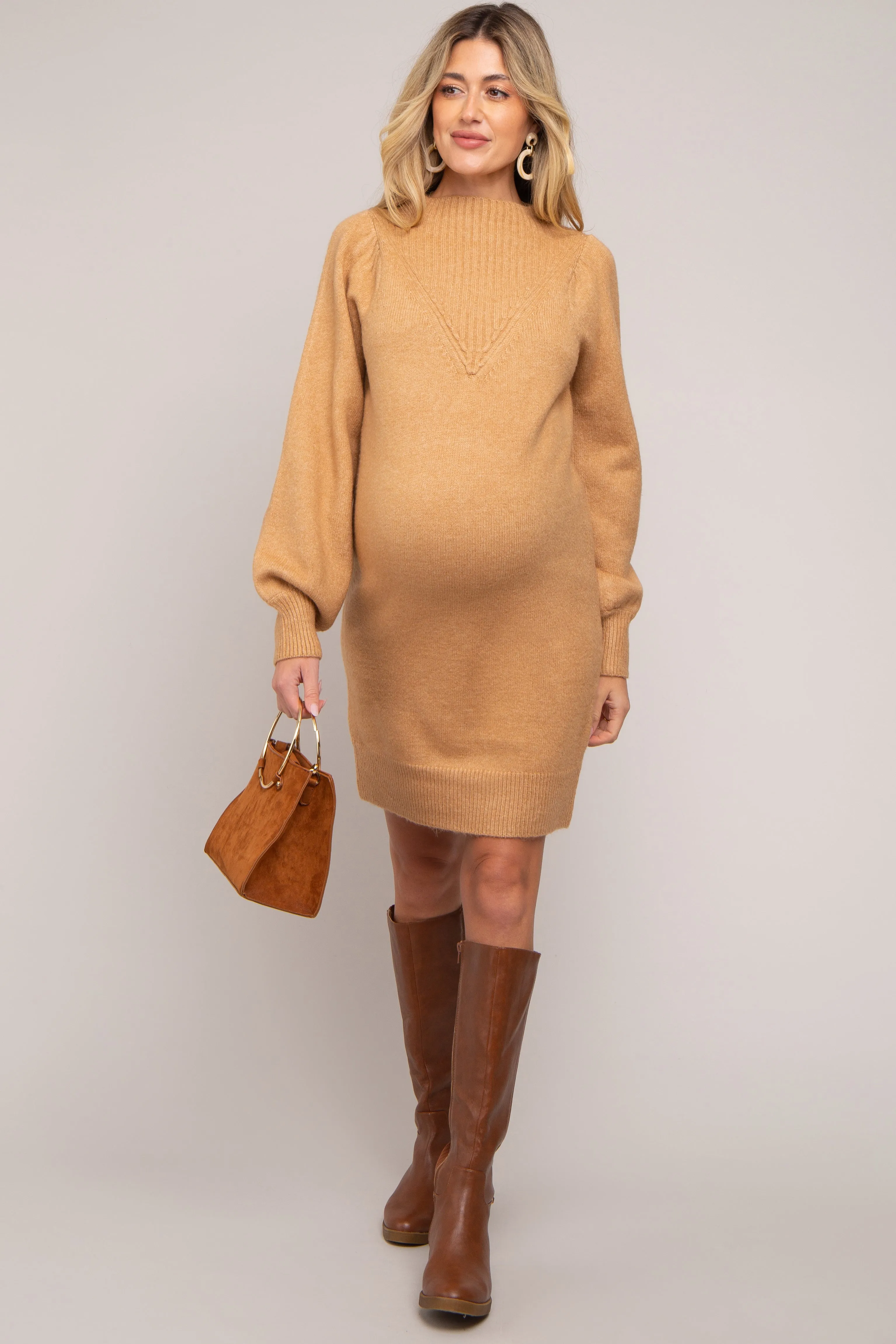 Camel Chunky Knit Maternity Sweater Dress sold by Pinkblush product image thumbnail 5