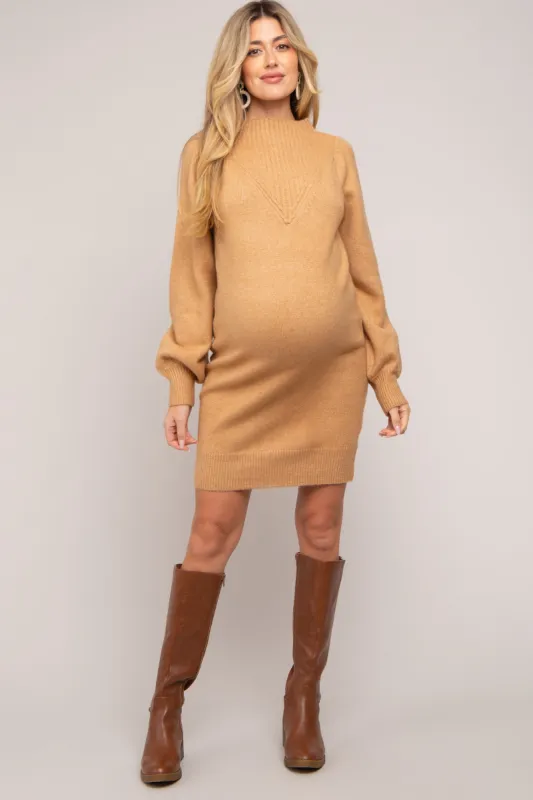 Camel Chunky Knit Maternity Sweater Dress sold by Pinkblush