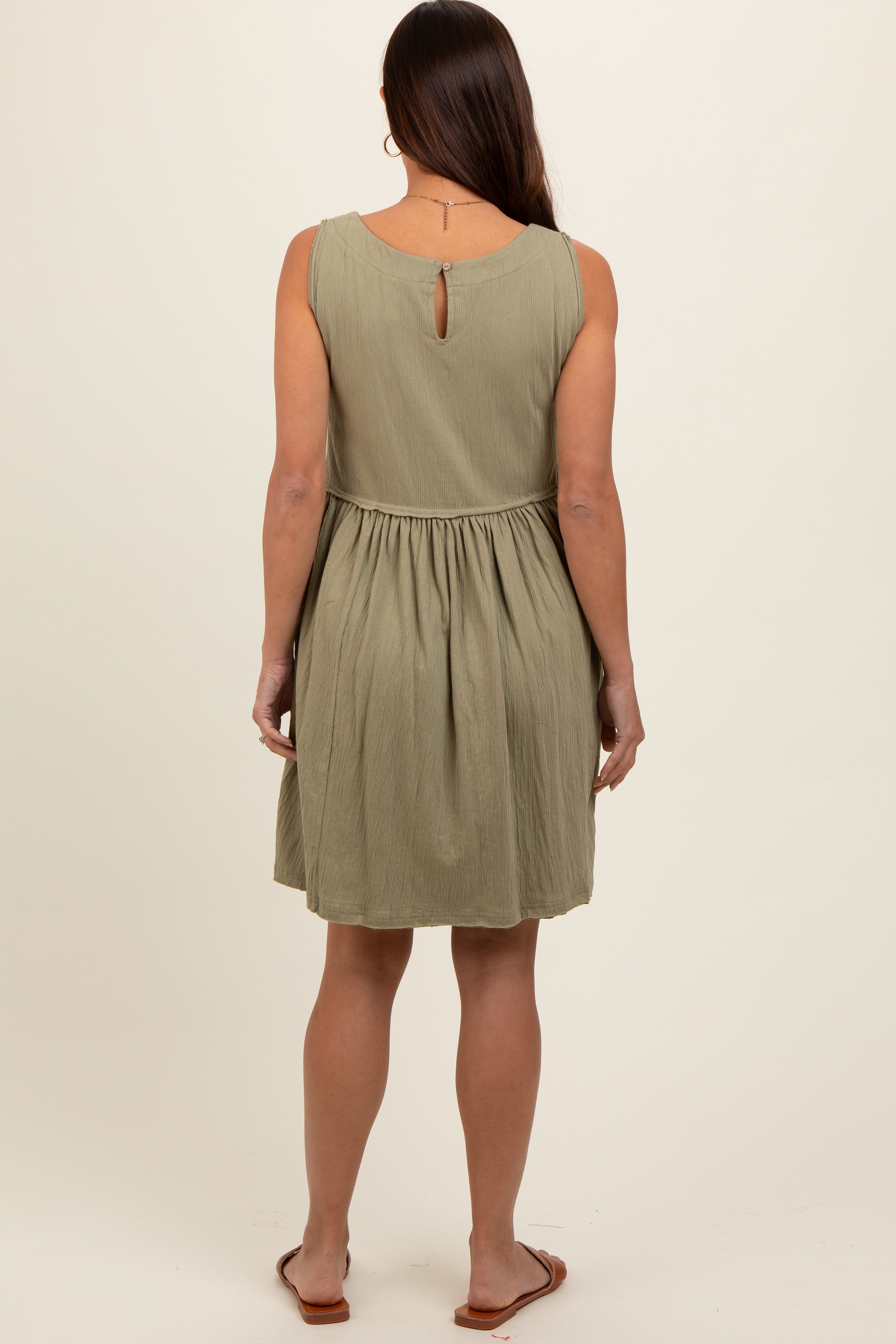 Olive Sleeveless Textured Maternity Dress sold by Pinkblush product image thumbnail 4