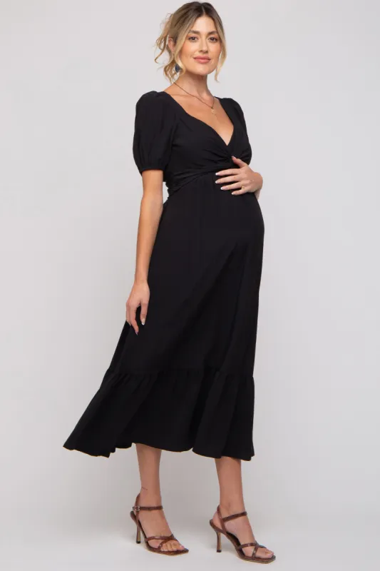 Black Open Back Maternity Midi Dress sold by Pinkblush