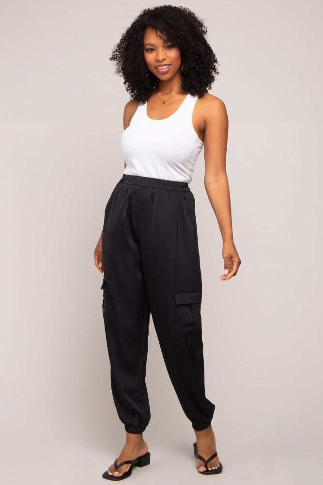 Black Satin Cargo Jogger Pants sold by Pinkblush product image thumbnail 5