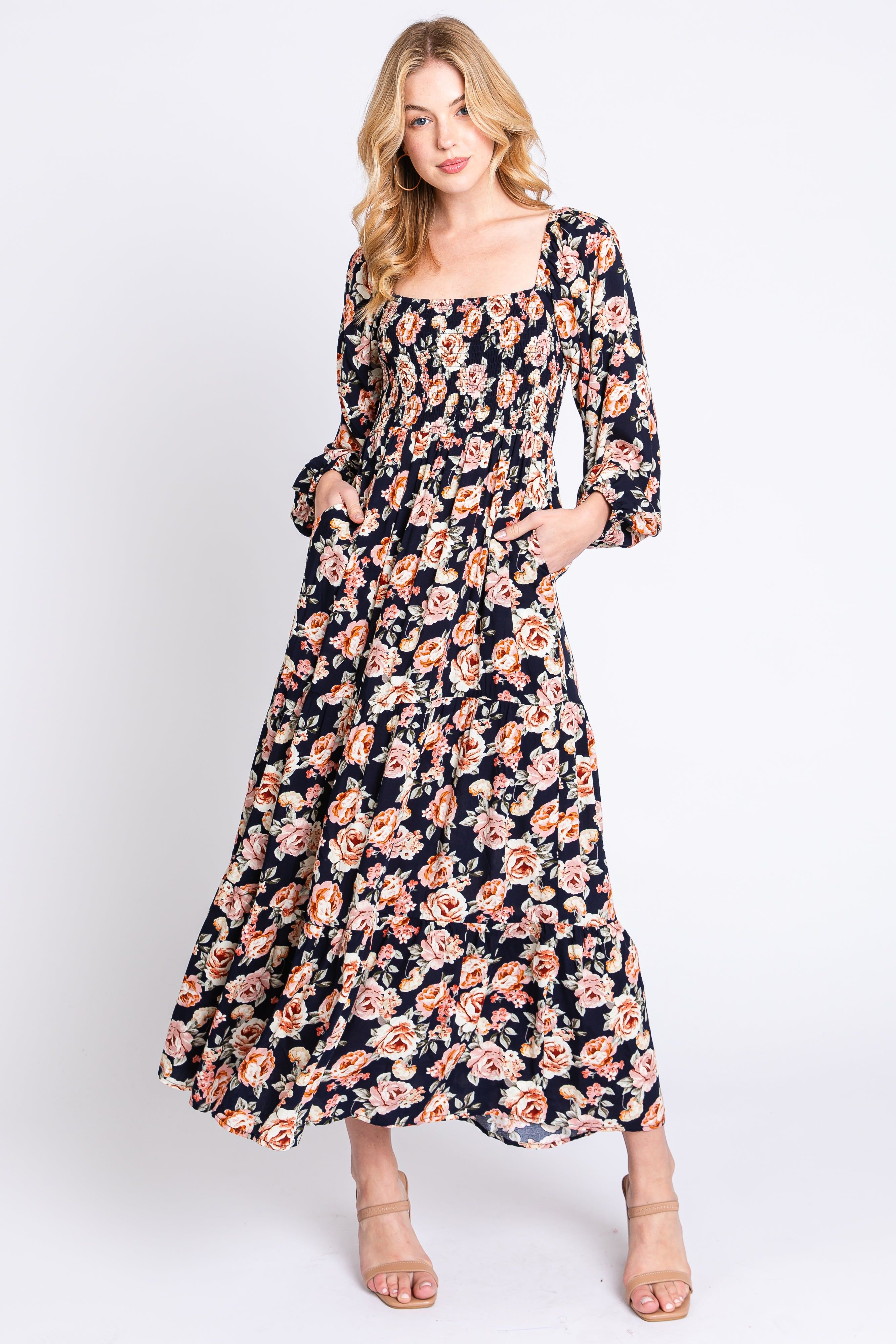 Navy Floral Long Sleeve Maternity Maxi Dress sold by Pinkblush product image thumbnail 5
