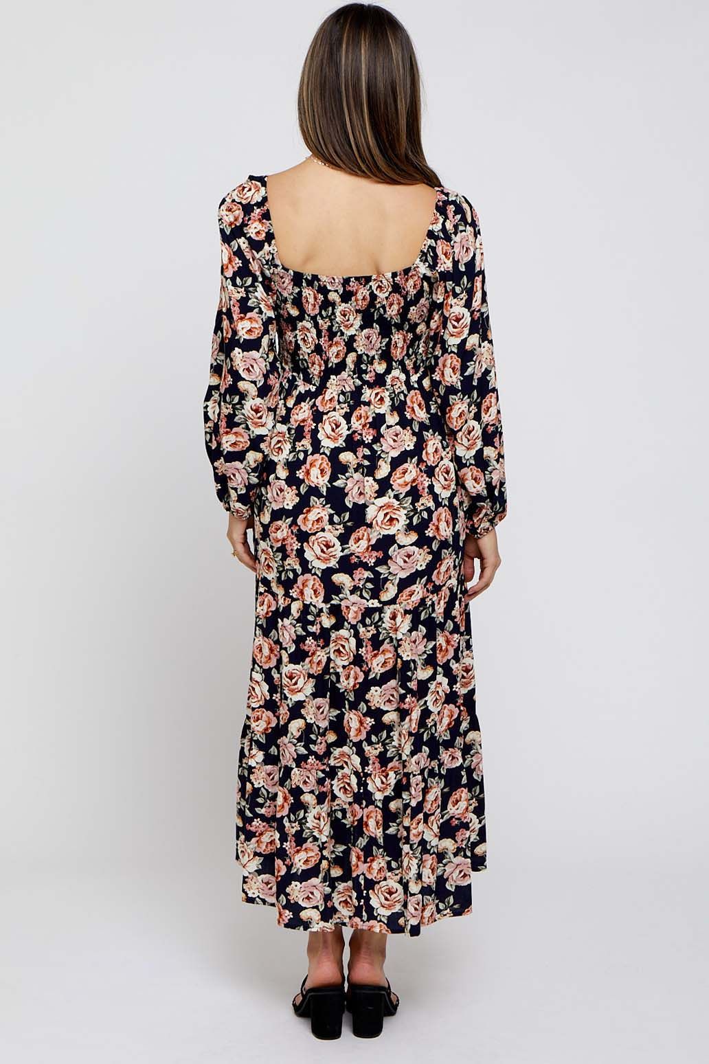 Navy Floral Long Sleeve Maternity Maxi Dress sold by Pinkblush product image thumbnail 3