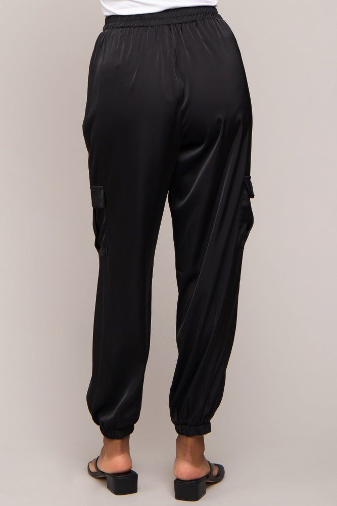 Black Satin Cargo Jogger Pants sold by Pinkblush product image thumbnail 4