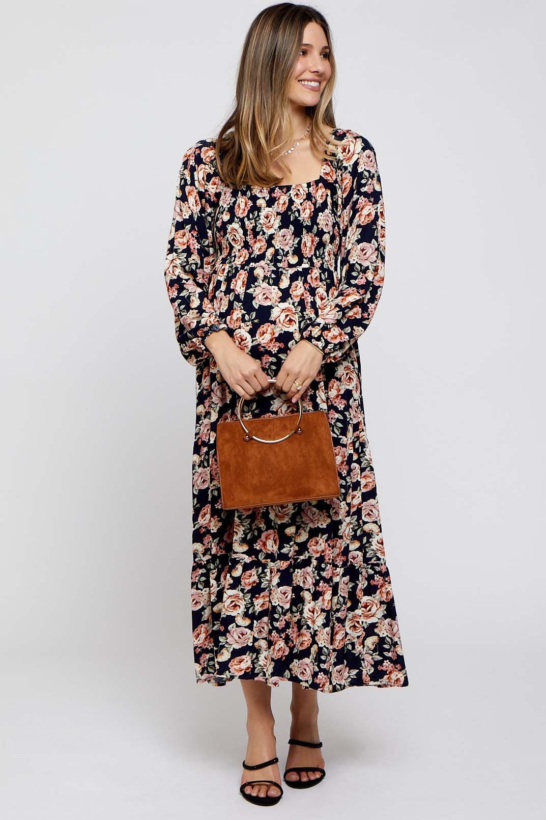 Navy Floral Long Sleeve Maternity Maxi Dress sold by Pinkblush product image thumbnail 4