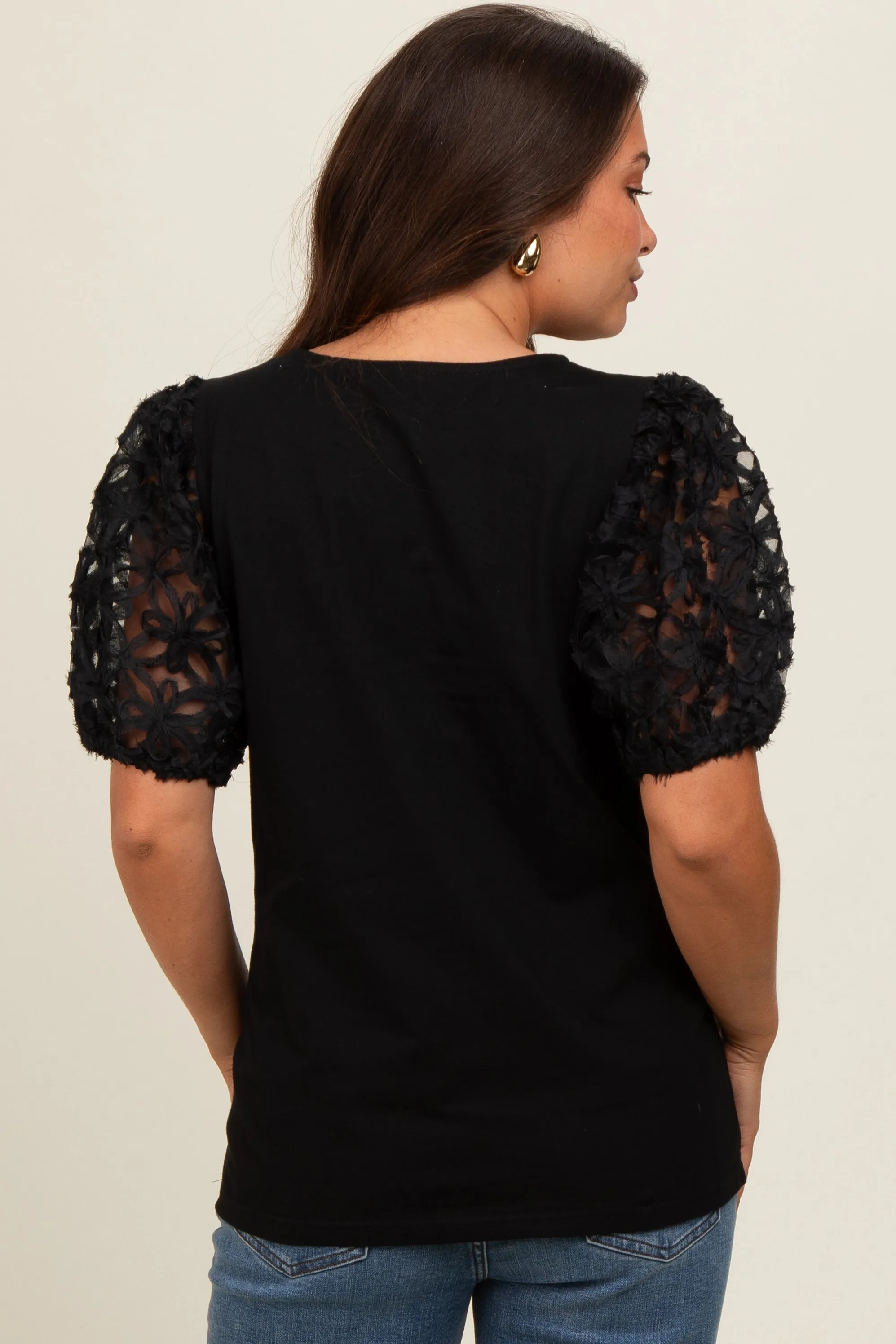 Black Floral Mesh Sleeve Maternity Blouse sold by Pinkblush product image thumbnail 3