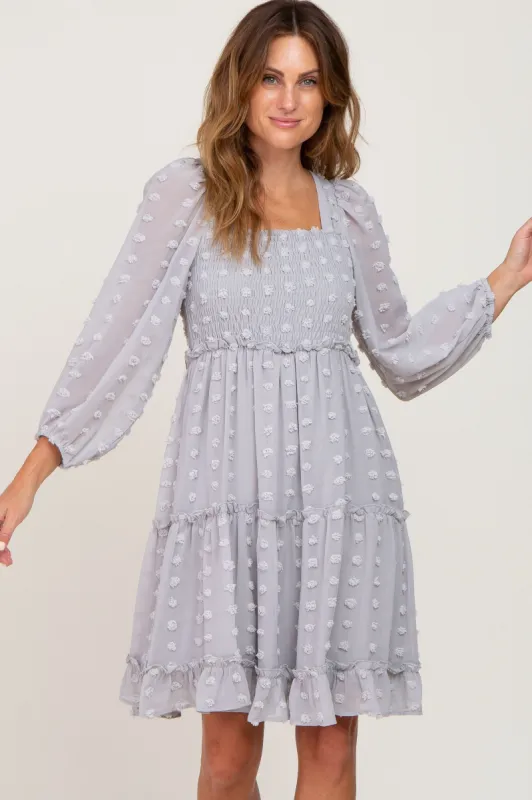 Light Grey Swiss Dot Long Sleeve Dress sold by Pinkblush