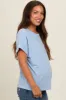 Blue Cuff Short Sleeve Maternity Top sold by Pinkblush