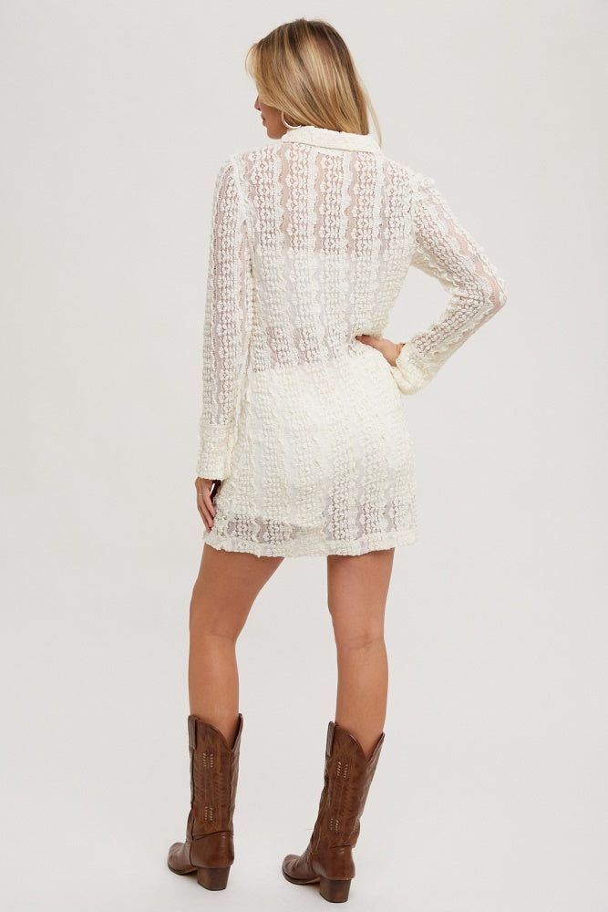 Ivory Lace Button Down Shirt Dress sold by Pinkblush product image thumbnail 4