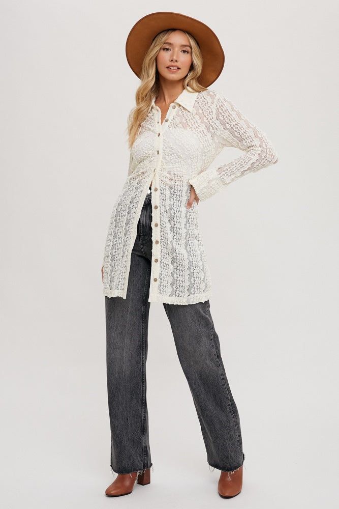Ivory Lace Button Down Shirt Dress sold by Pinkblush product image thumbnail 5