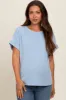 Blue Cuff Short Sleeve Maternity Top sold by Pinkblush