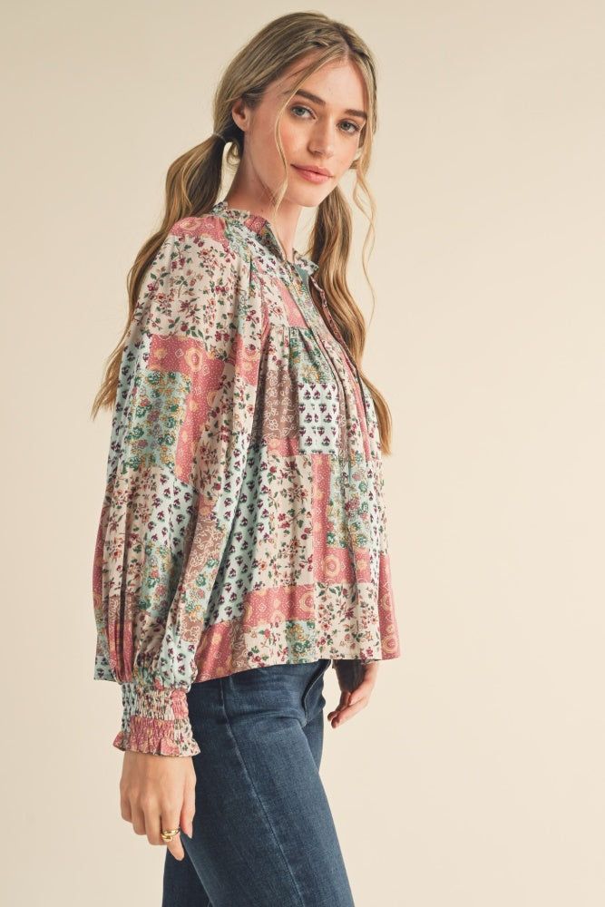 Pink Mocha Multi Patchwork Blouse Top sold by Pinkblush product image thumbnail 2