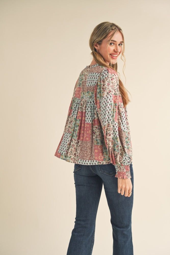 Pink Mocha Multi Patchwork Blouse Top sold by Pinkblush product image thumbnail 3