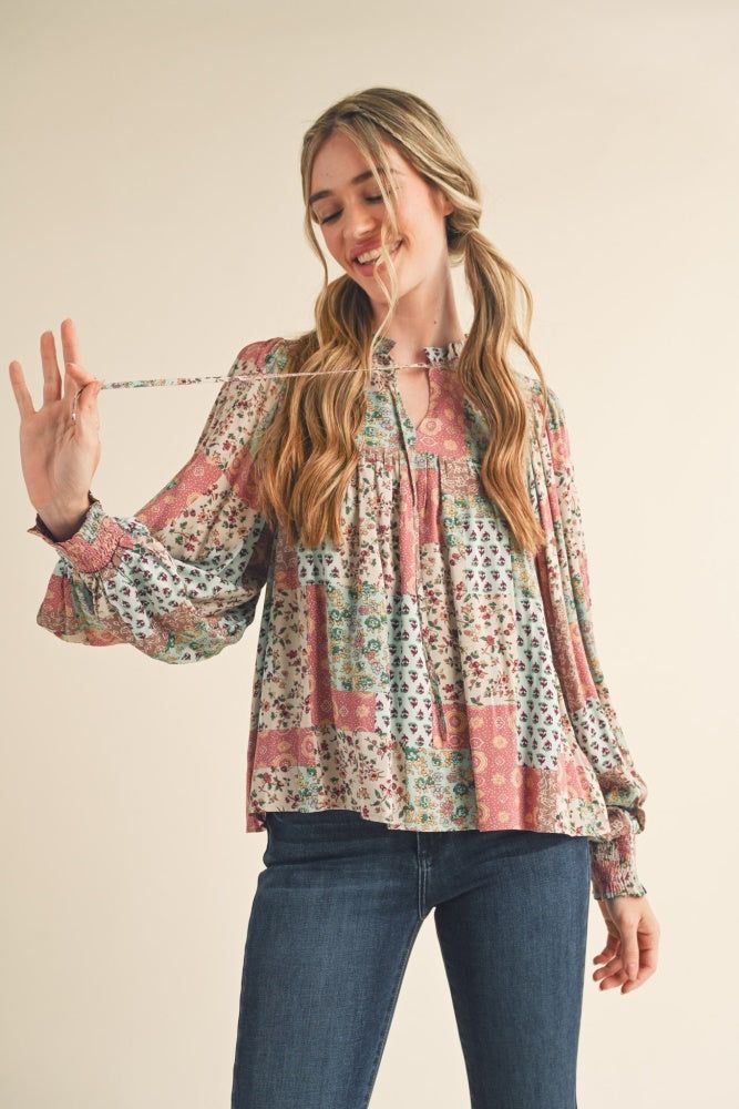 Pink Mocha Multi Patchwork Blouse Top sold by Pinkblush