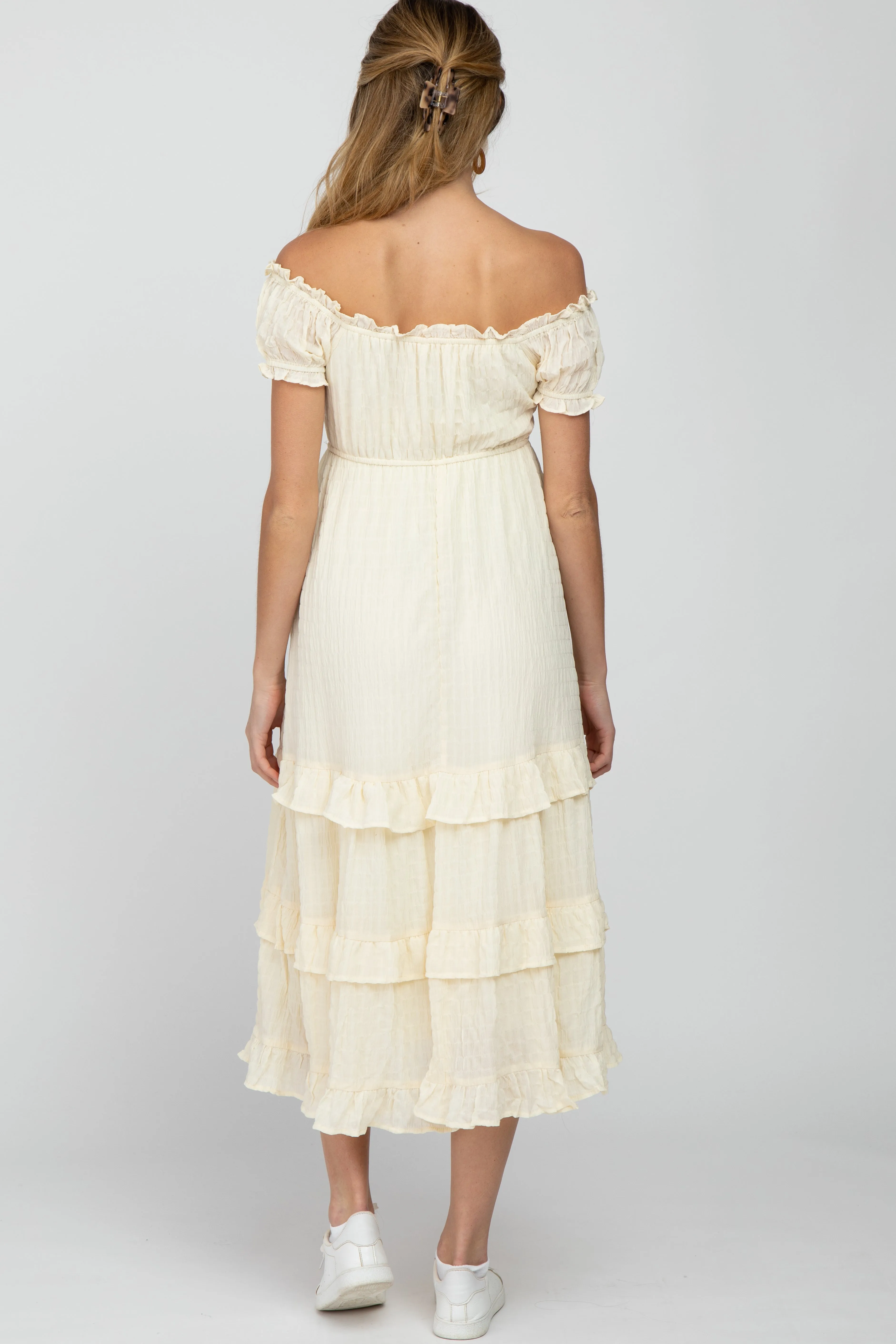 Ivory Smocked Ruffle Maternity Midi Dress sold by Pinkblush product image thumbnail 4