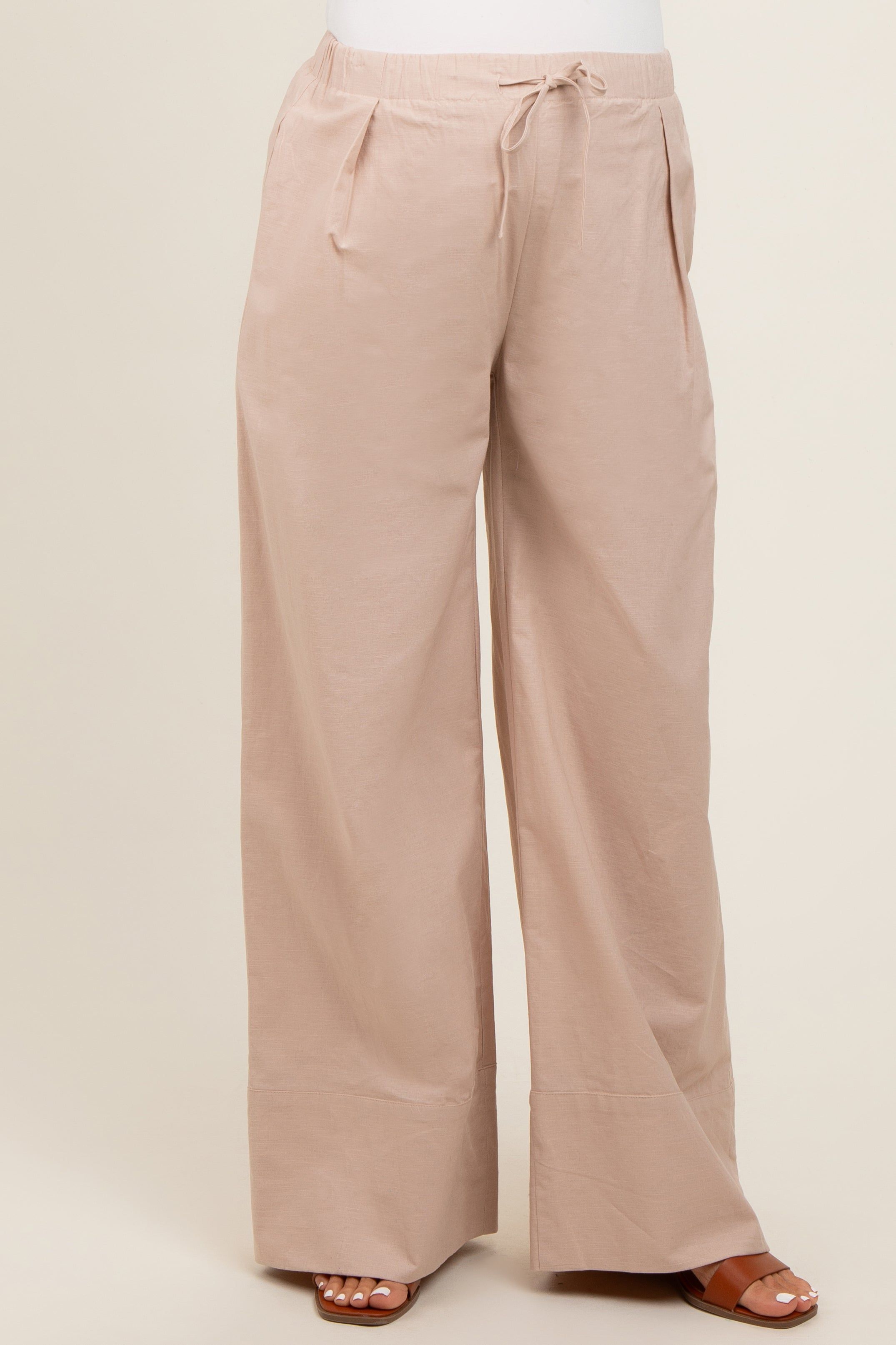Beige Pleated Drawstring Waist Maternity Pants sold by Pinkblush product image thumbnail 3