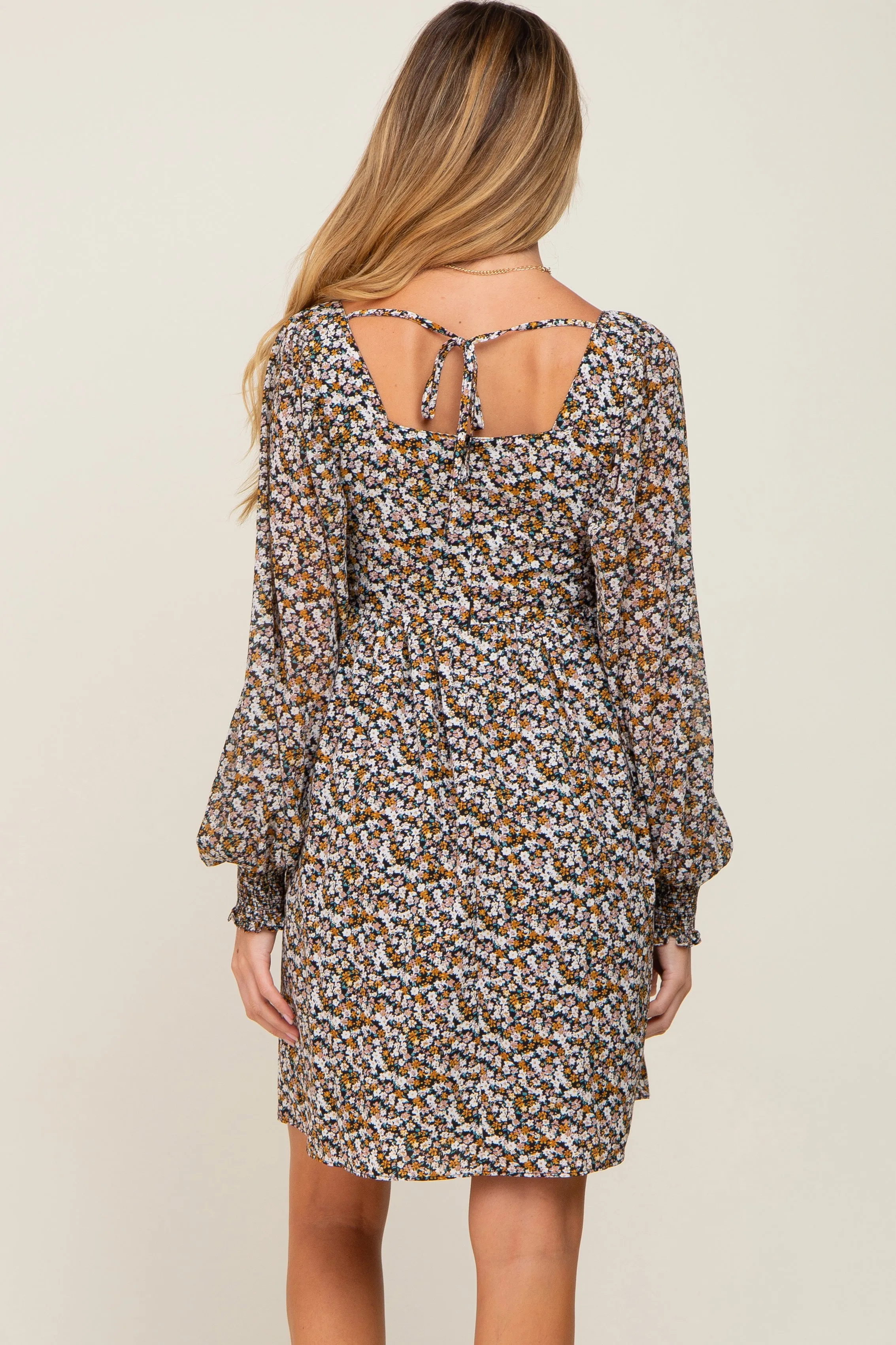 Black Floral Chiffon Balloon Sleeve Maternity Dress sold by Pinkblush product image thumbnail 3