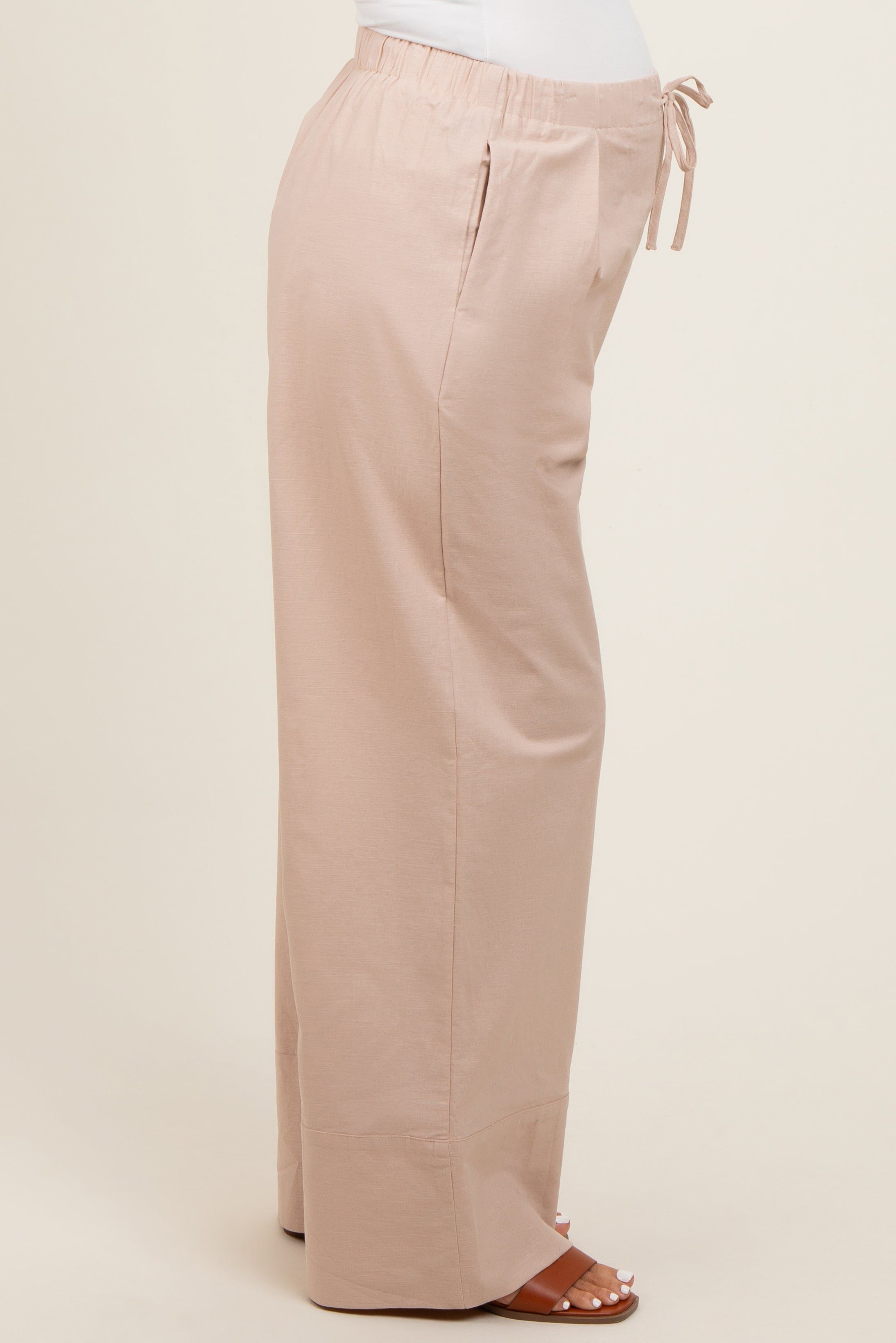 Beige Pleated Drawstring Waist Maternity Pants sold by Pinkblush product image thumbnail 4