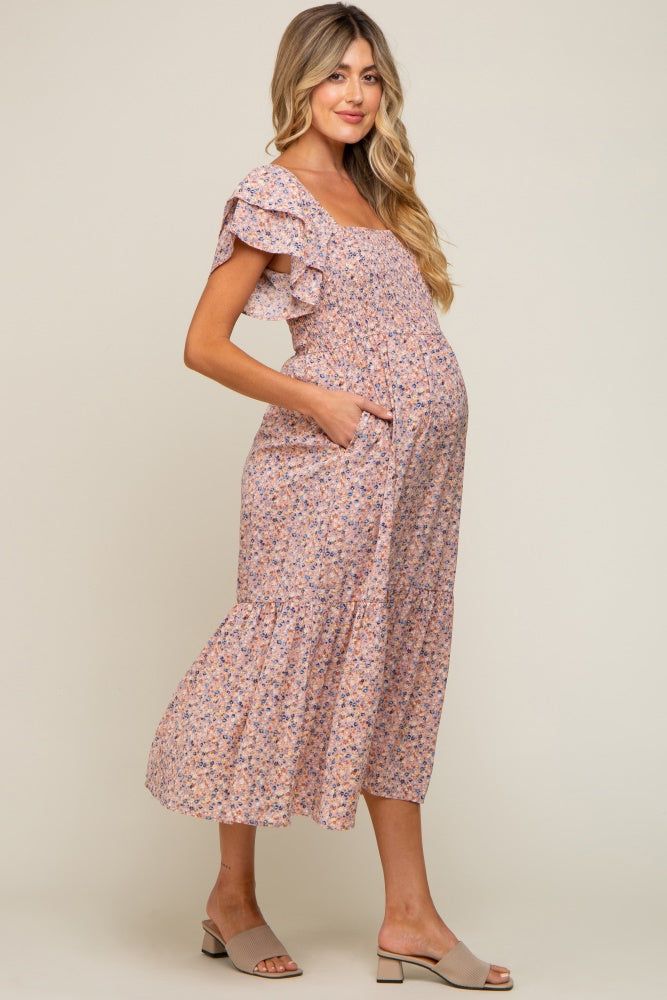 Light Pink Floral Flutter Maternity Midi Dress sold by Pinkblush product image thumbnail 2