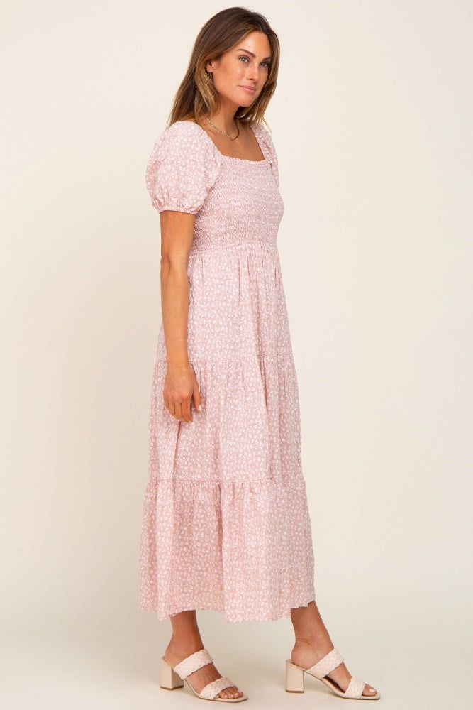 Light Pink Floral Smocked Square Neck Midi Dress sold by Pinkblush product image thumbnail 2
