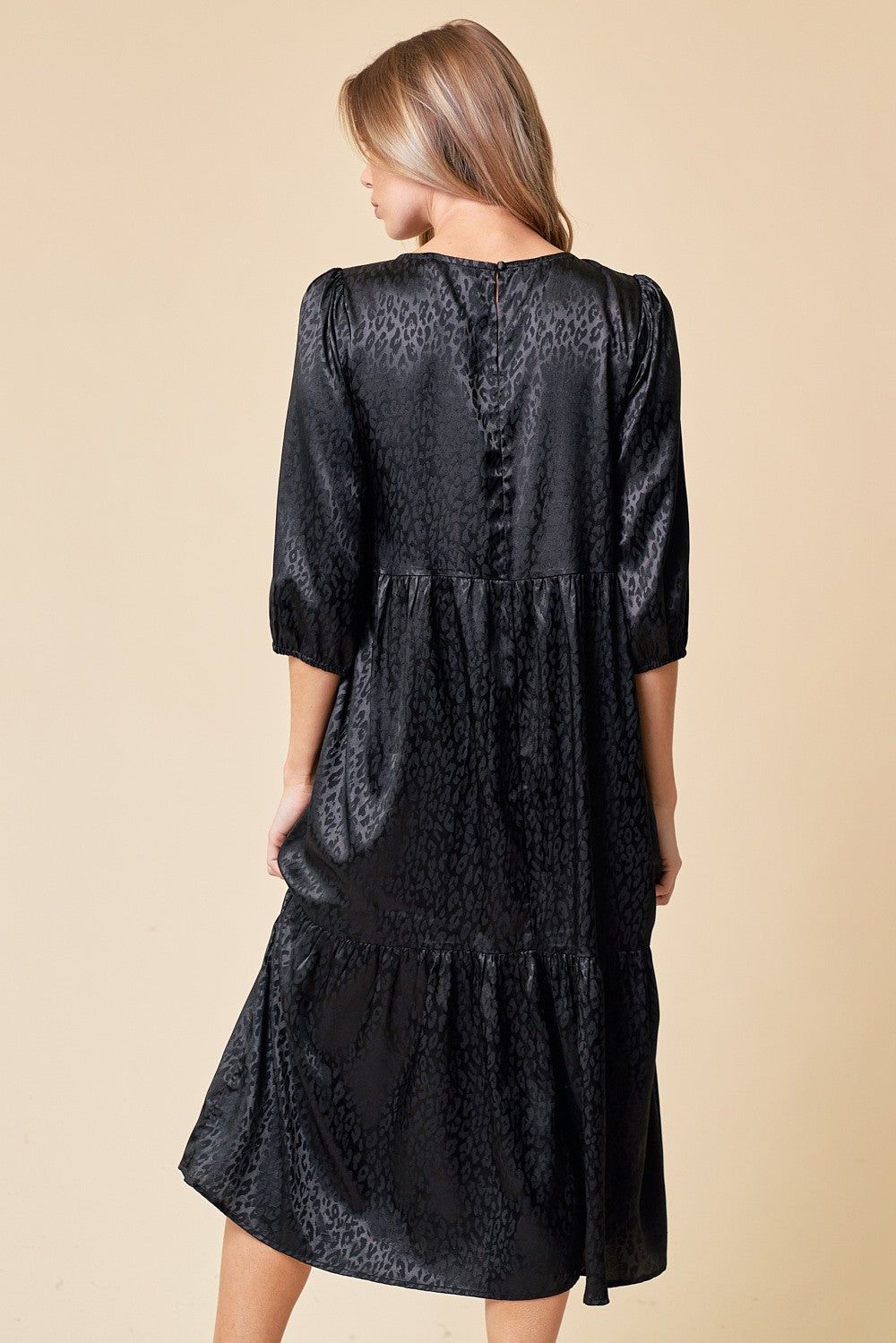 Black 3/4 Sleeve Tiered Midi Dress sold by Pinkblush product image thumbnail 3