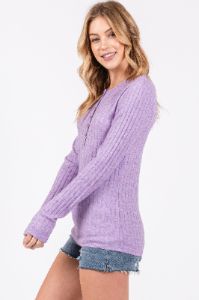 Lavender Ribbed Knit Button Long Sleeve Top sold by Pinkblush