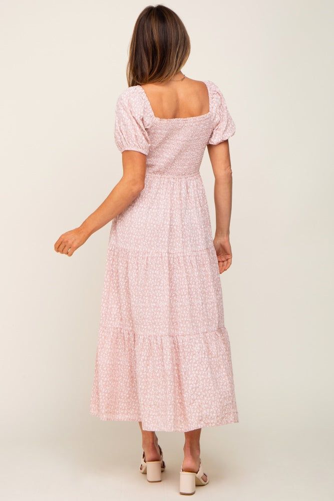 Light Pink Floral Smocked Square Neck Midi Dress sold by Pinkblush product image thumbnail 3