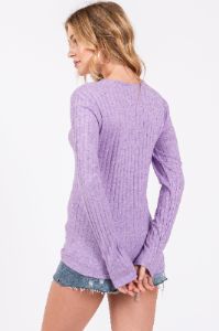 Lavender Ribbed Knit Button Long Sleeve Top sold by Pinkblush