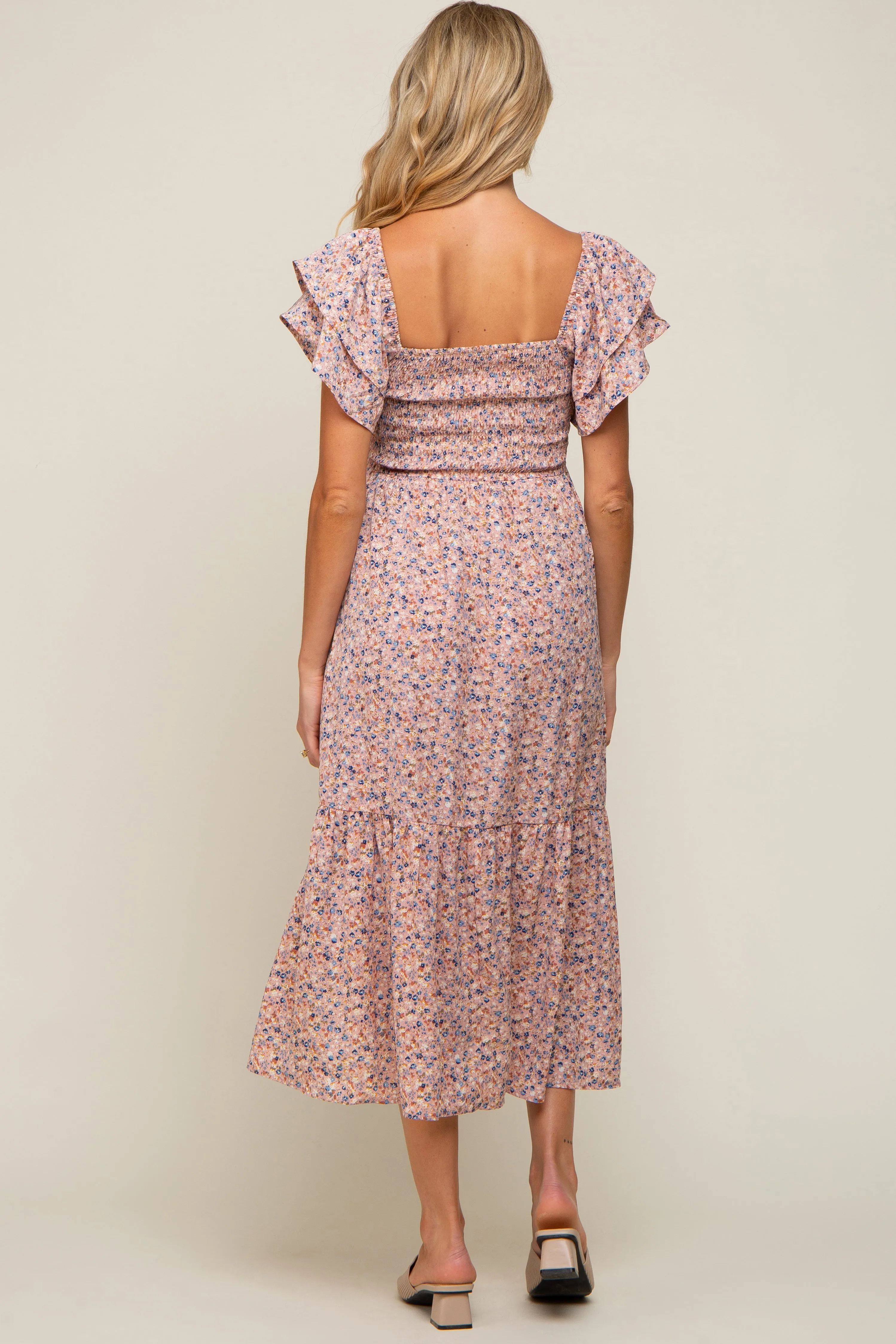 Light Pink Floral Flutter Maternity Midi Dress sold by Pinkblush product image thumbnail 3