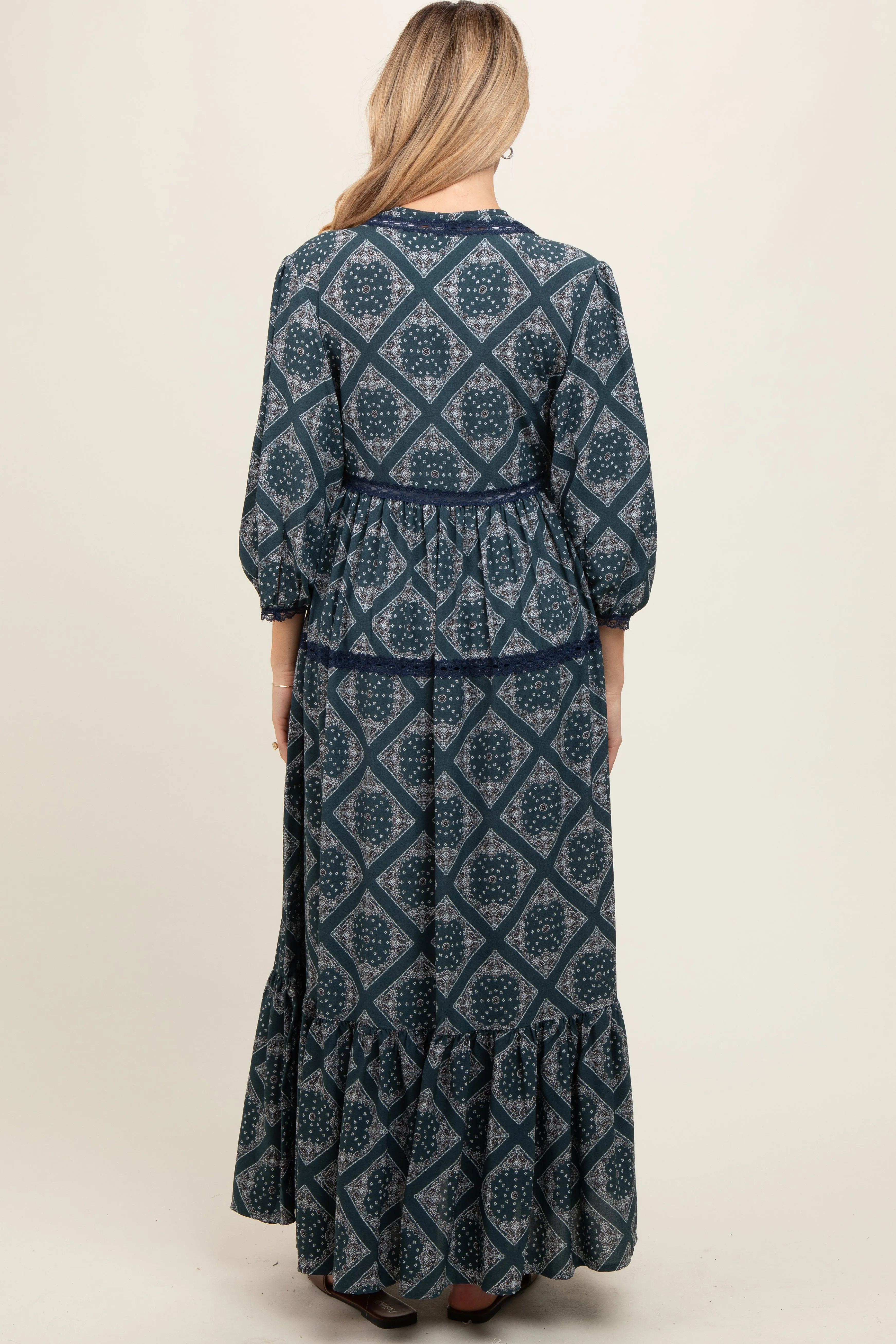 Teal Printed Tie Front Kimono Maternity Dress sold by Pinkblush product image thumbnail 3