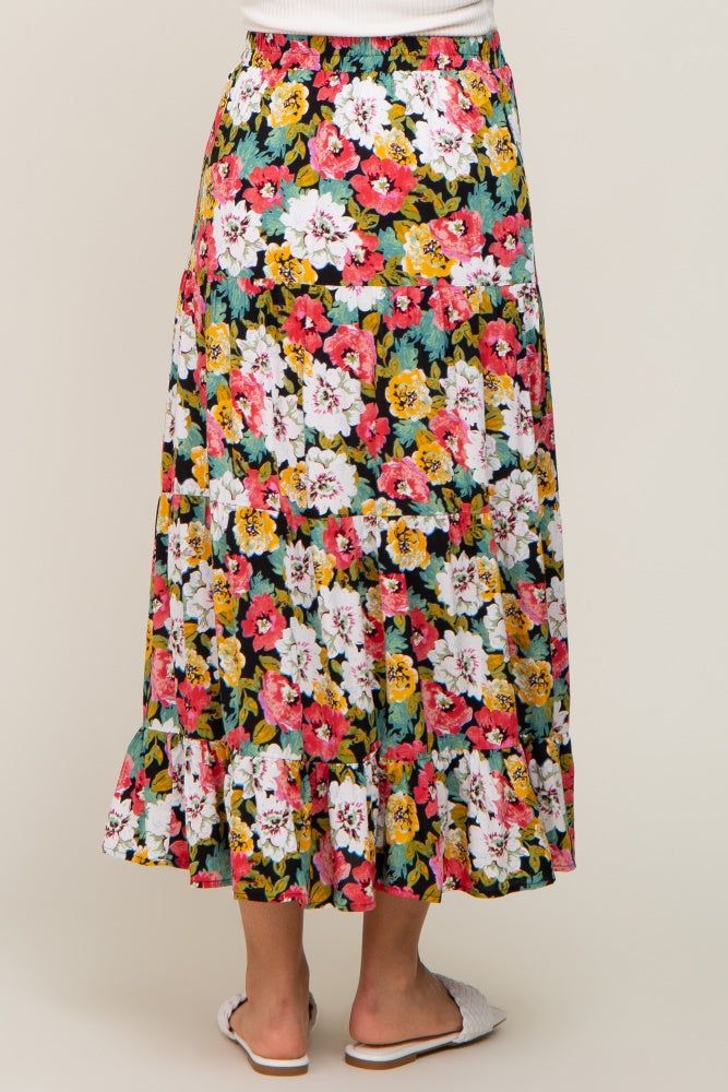 Black Floral Tiered Maternity Maxi Skirt sold by Pinkblush product image thumbnail 4